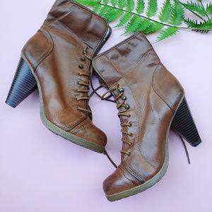 Heeled MIA leather brown lace up lined boots